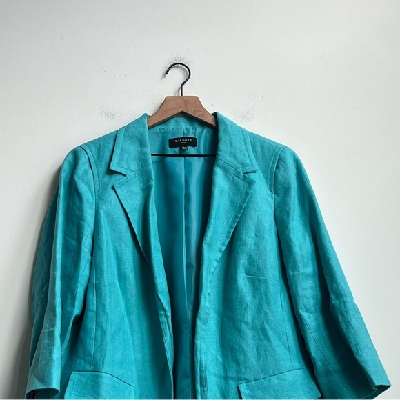 Talbots 100% Linen Jacket Turquoise Lined Womens 16W Classic Coastal Blazer Open - Picture 3 of 10